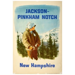 Original Retro Winter Sport Travel Poster Jackson Pinkham Notch New Hampshire