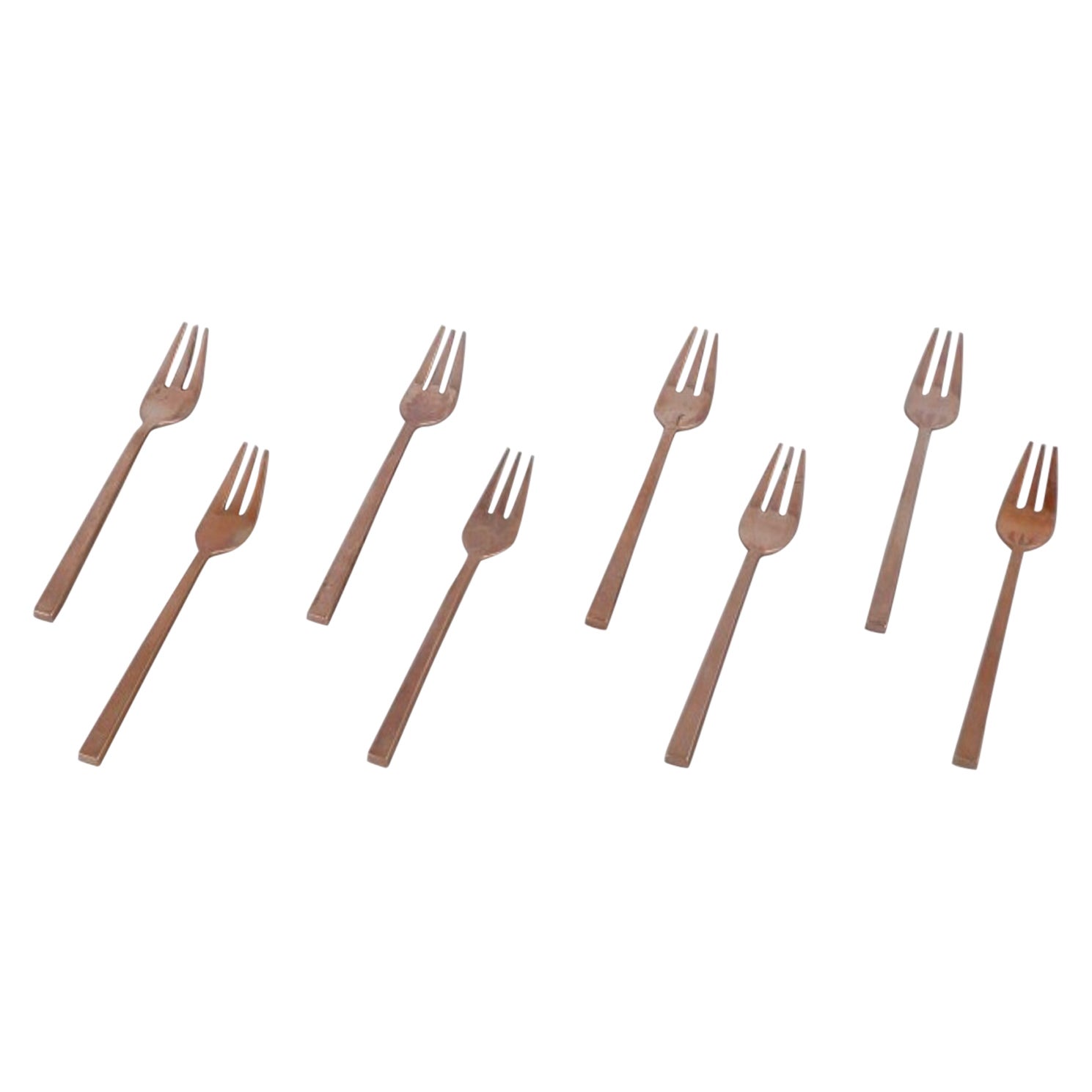 Sigvard Bernadotte 'Scanline' cutlery set in brass. Eight cake forks.  For Sale