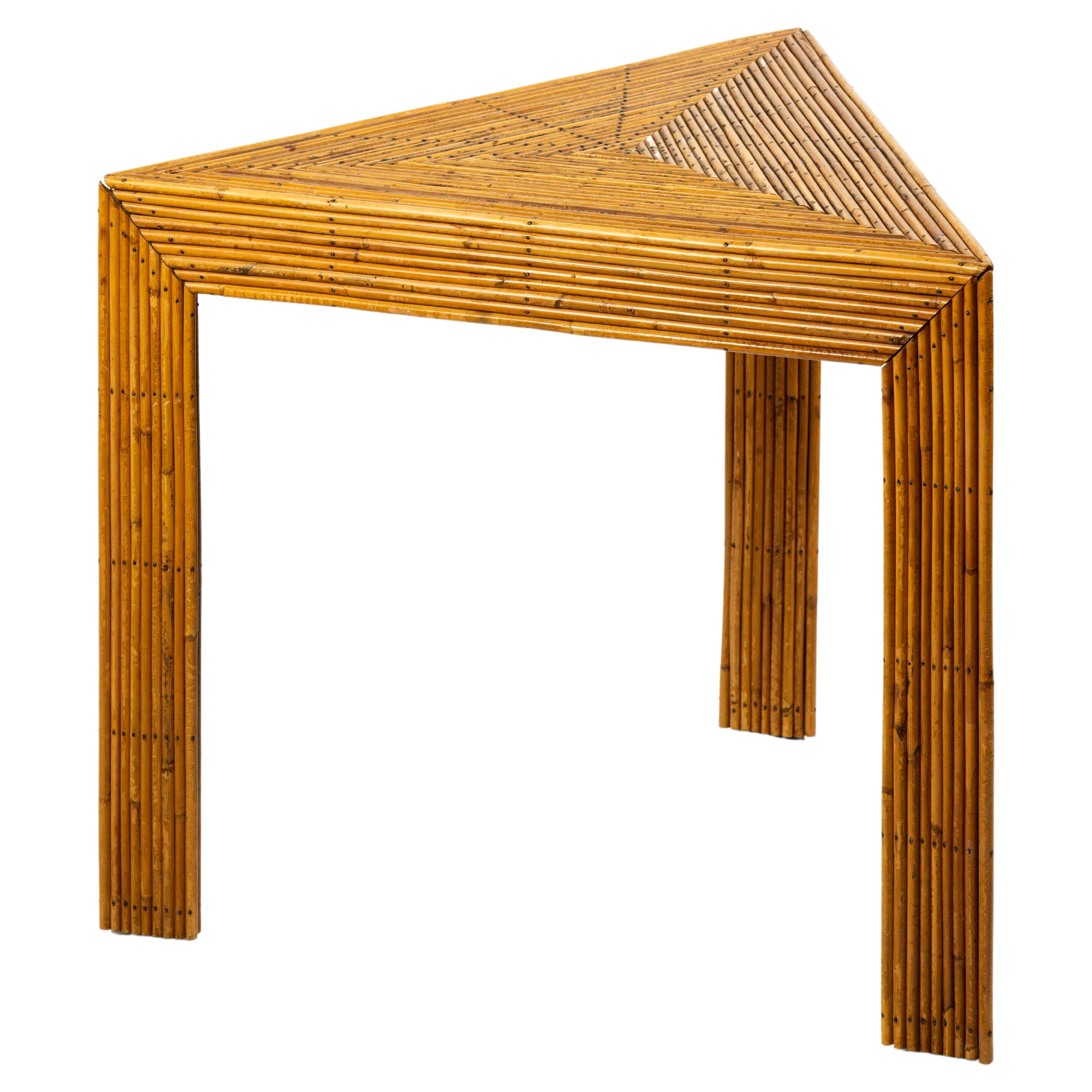 Rattan triangular table For Sale