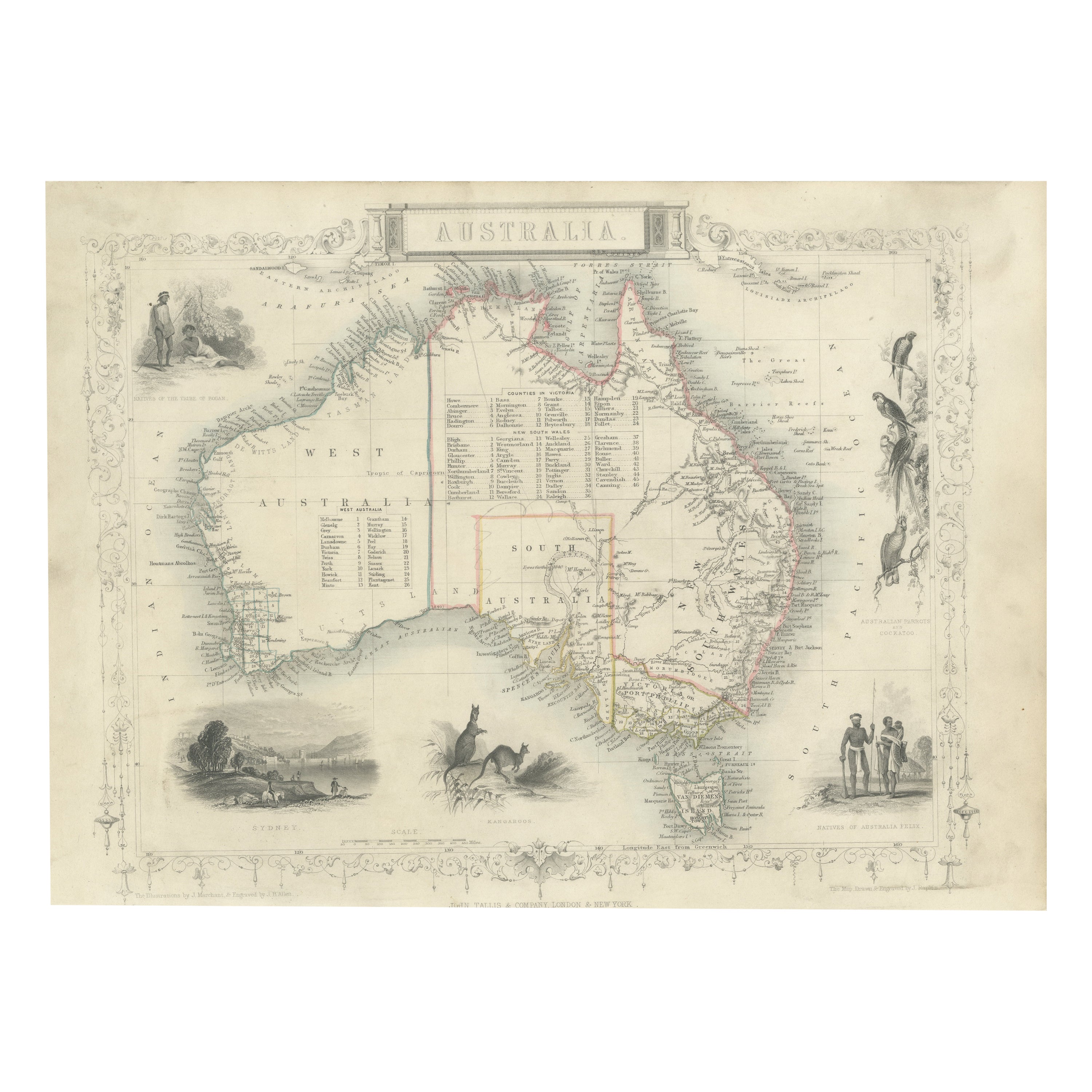 Gold Rush Era Masterpiece: The Tallis & Rapkin Rare Map of Pre-Queensland, 1851 For Sale