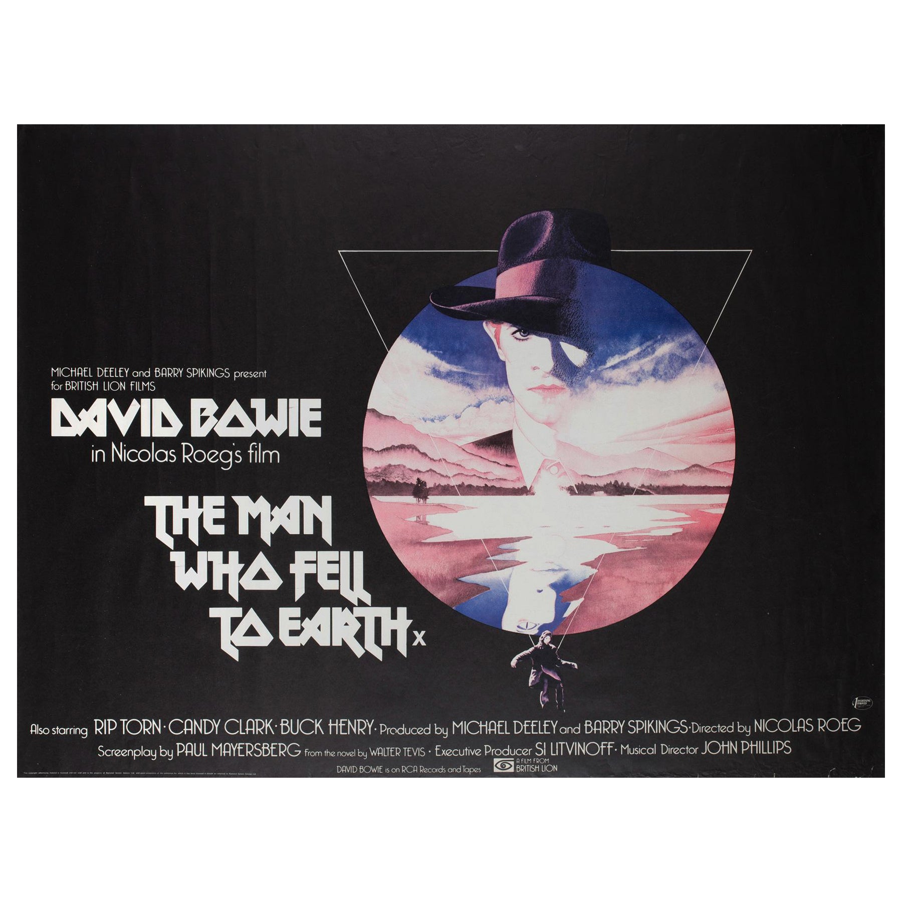 The Man Who Fell To Earth 1976 Rolled UK Quad Pink Style Film Poster, Vic Fair For Sale