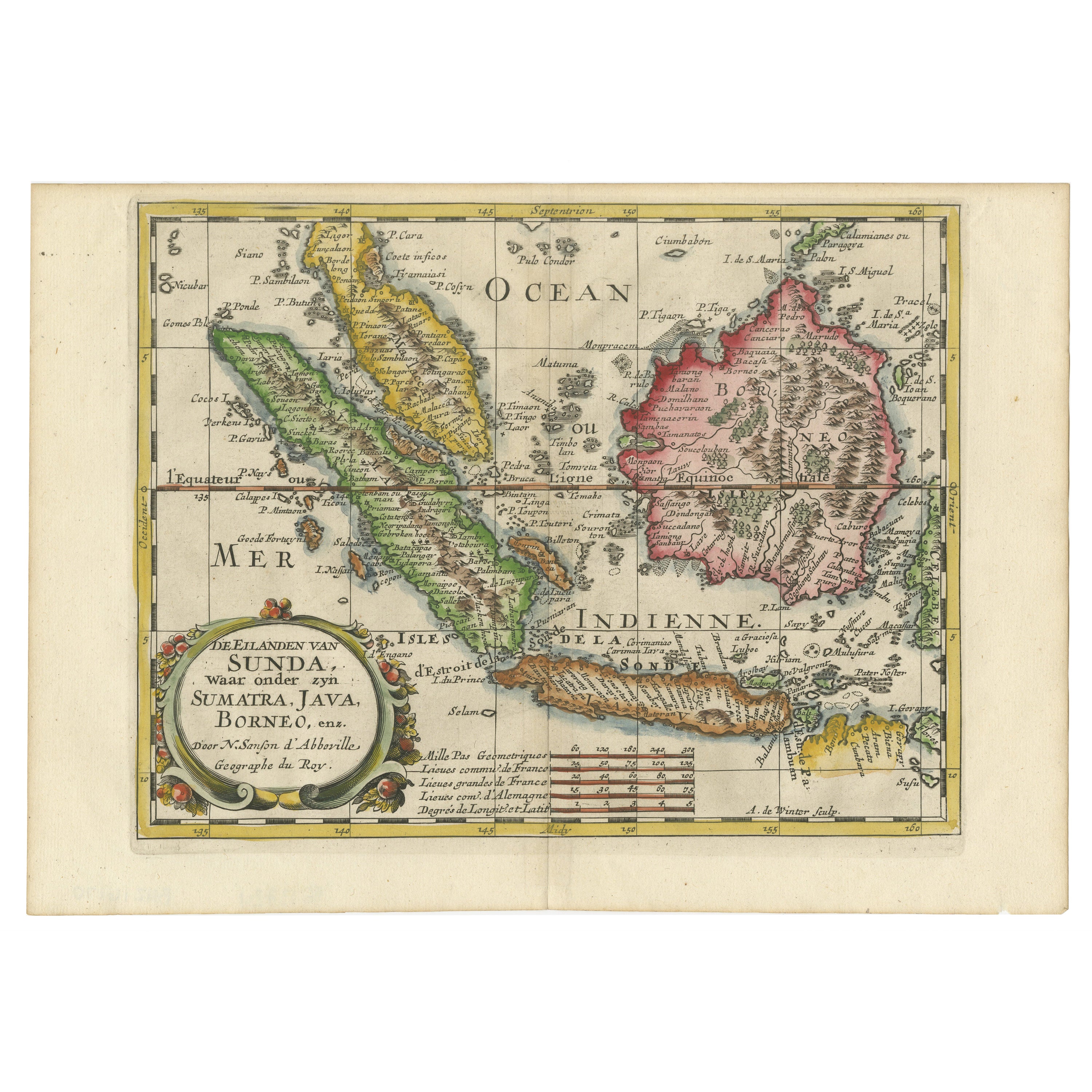 Antique Map of the Sunda Islands Including Sumatra, Java, and Borneo, 1705  For Sale