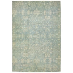 Modern Khotan Style Handmade Oversized Wool Rug With Allover Design In Blue 