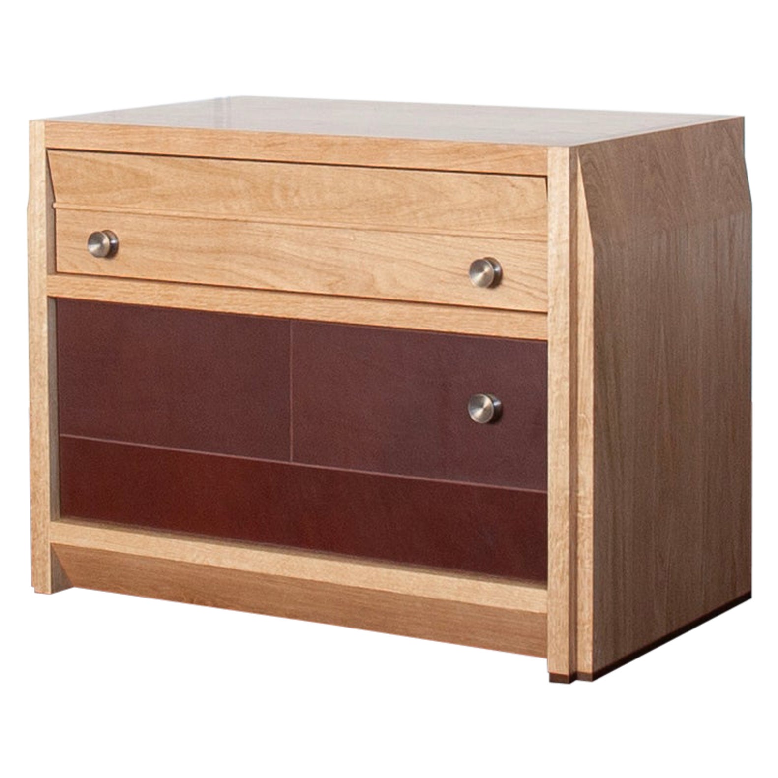 Octavia solid wood and leather nightstand and endtable by Crump and Kwash  For Sale