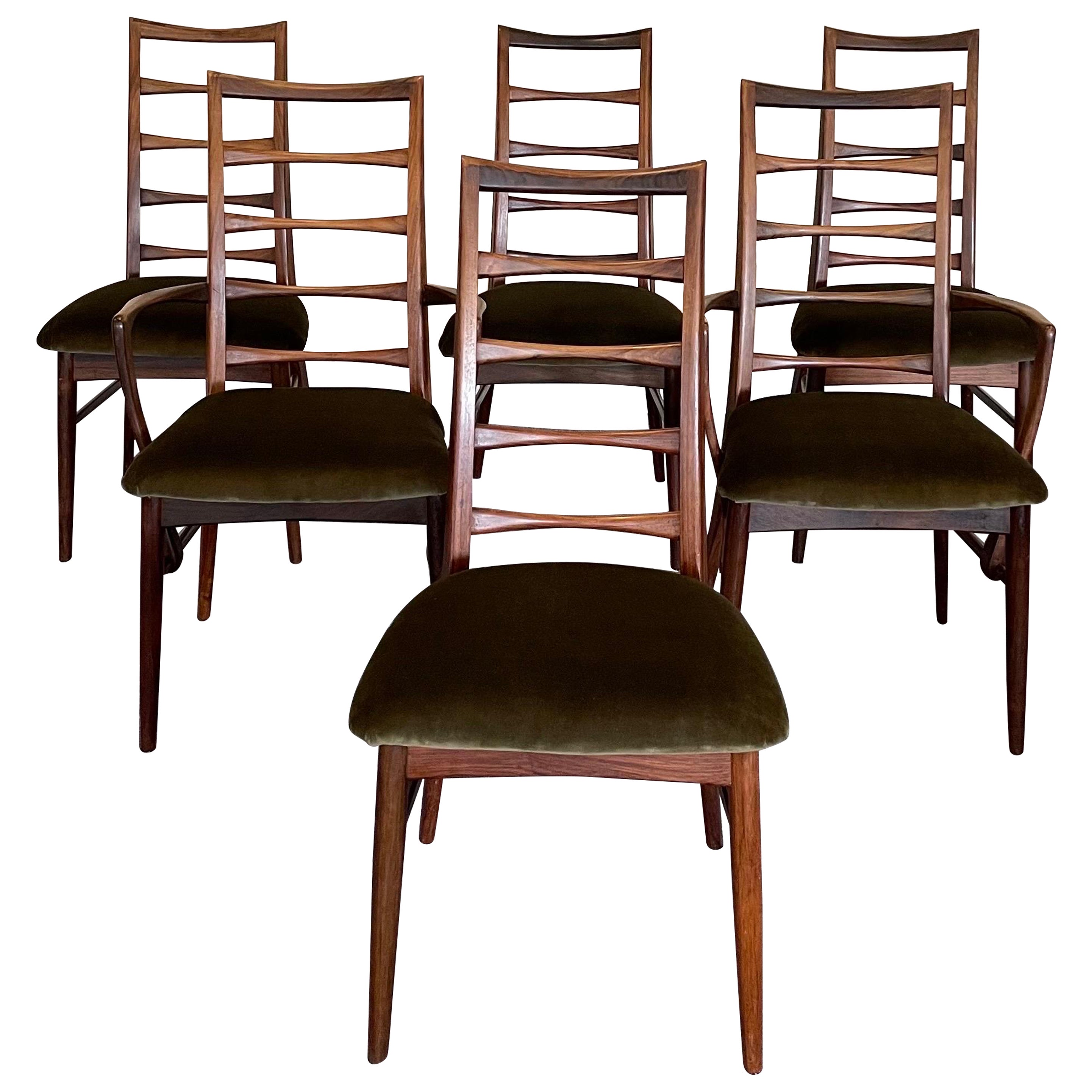 1960s Niels Koefoed "Lis" Brazilian Rosewood & Mohair Dining Chairs- Set of 6 en vente