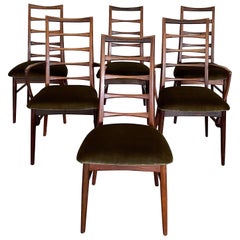Vintage 1960s Niels Koefoed "Lis" Brazilian Rosewood & Mohair Dining Chairs- Set of 6