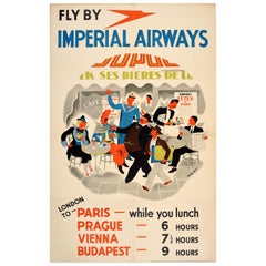 Poster pubblicitario d'epoca originale Fly By Imperial Airways Parigi Praga 