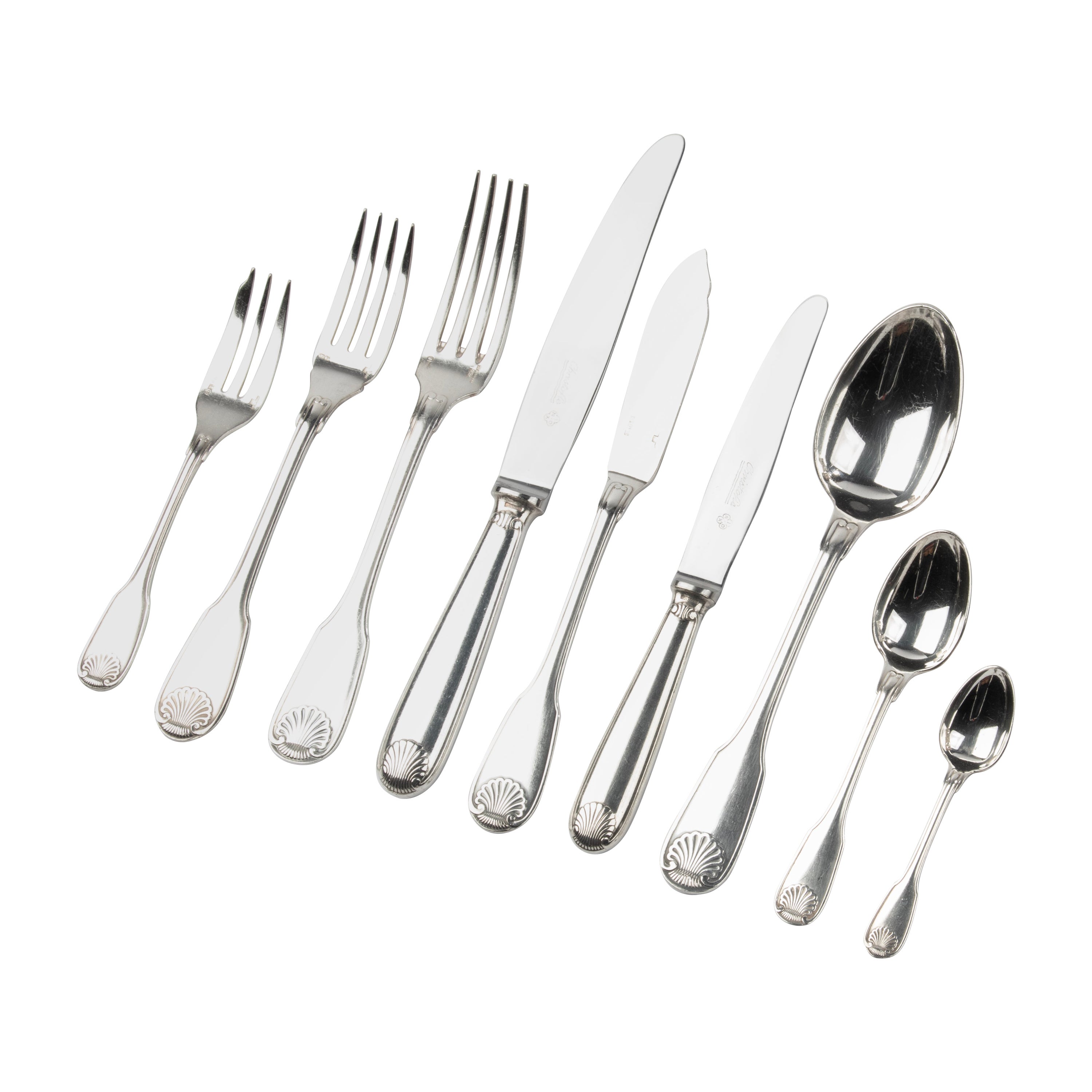 54-Piece Set Silver Plated Tableware - Christofle - Vendôme Coquille 