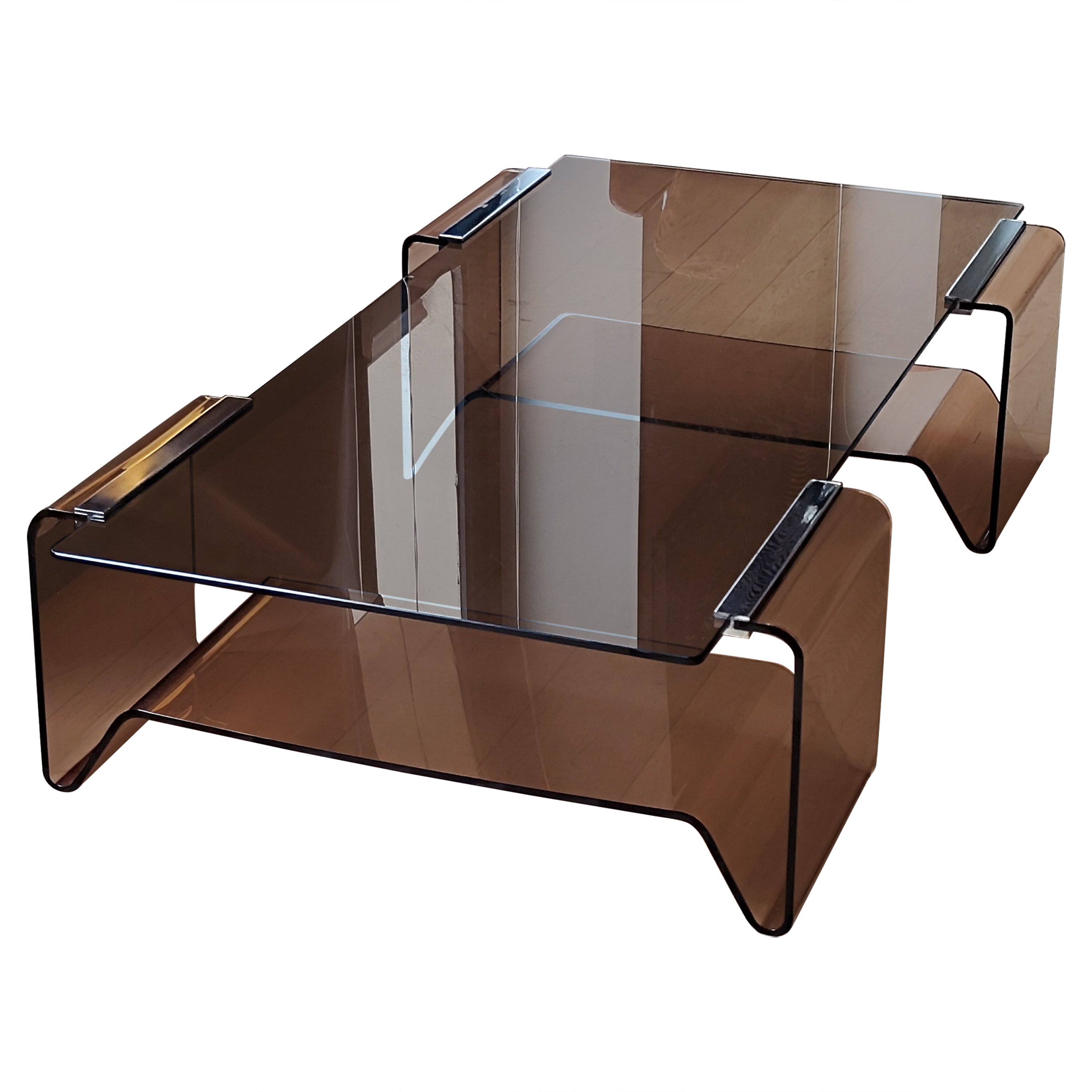 Michel Dumas coffee table in plexiglass and smoked glass - France - 70s - 1970 For Sale