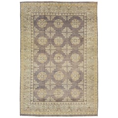 Allover Designed Modern Khotan Wool Rug Handmade In Brown and Blue Field Colors 