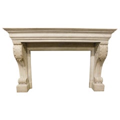 Antique old White Carrara marble mantle fireplace with sculpted legs, France