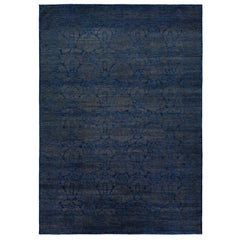 Handmade Gray And Blue Designed Transitional Wool & Silk Rug 