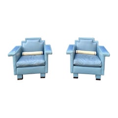1980s Norman Jaffe Postmodern Pair of Leather Club Chairs