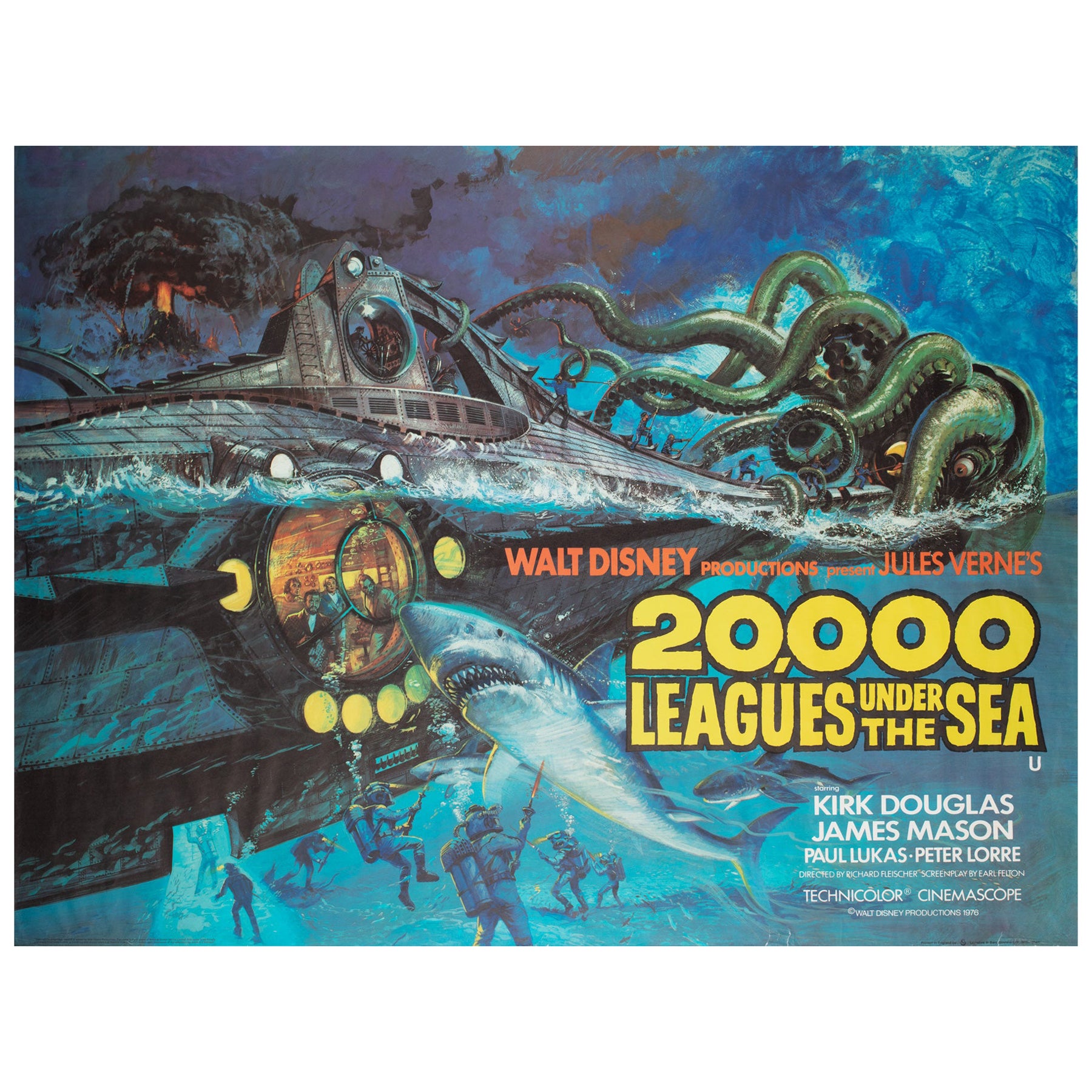 20000 Leagues Under the Sea R1976 UK Quad Film Poster, Brian Bysouth For Sale