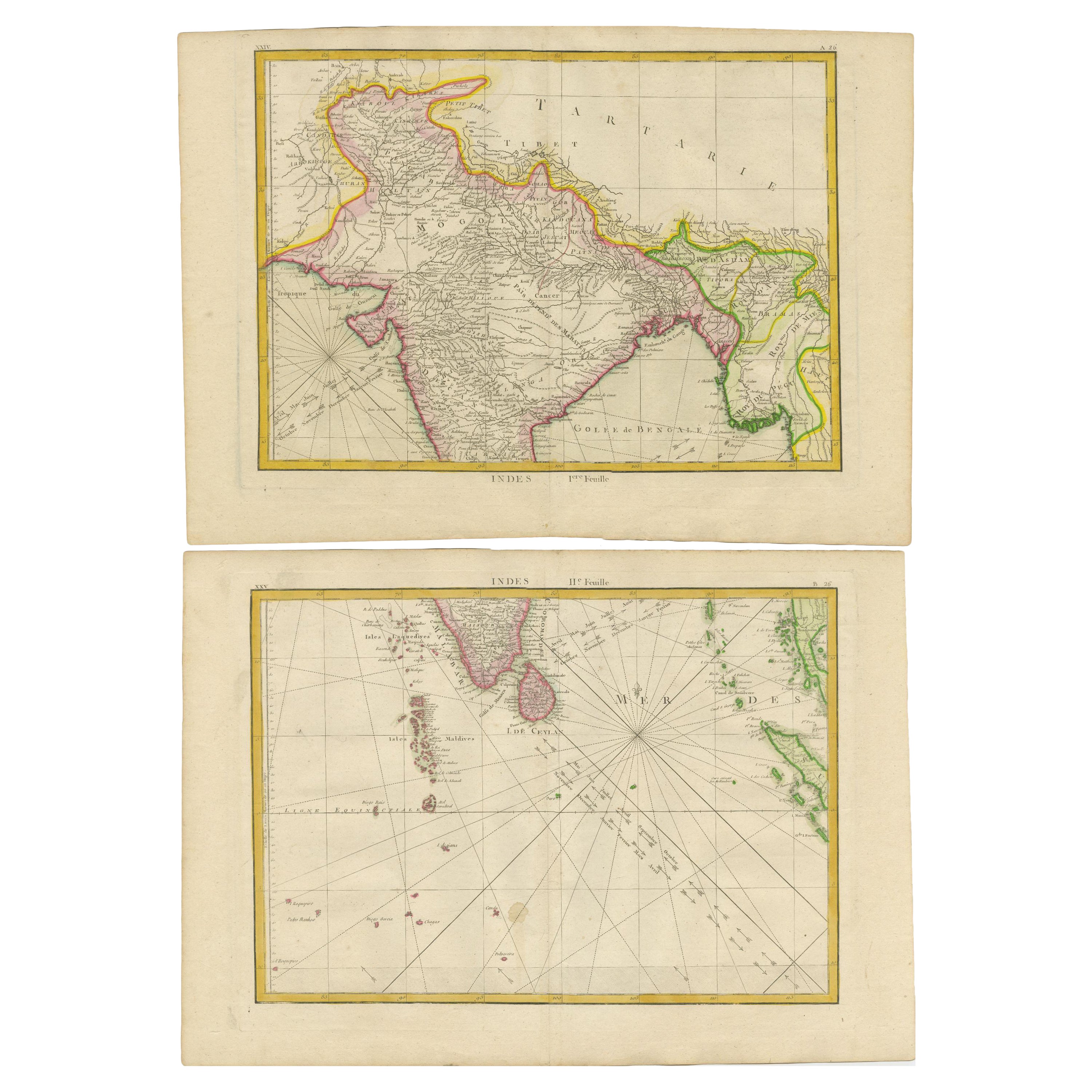 Charting the Course of Empire: Bonne's 1770 Masterpiece Maps of the Indian Ocean For Sale
