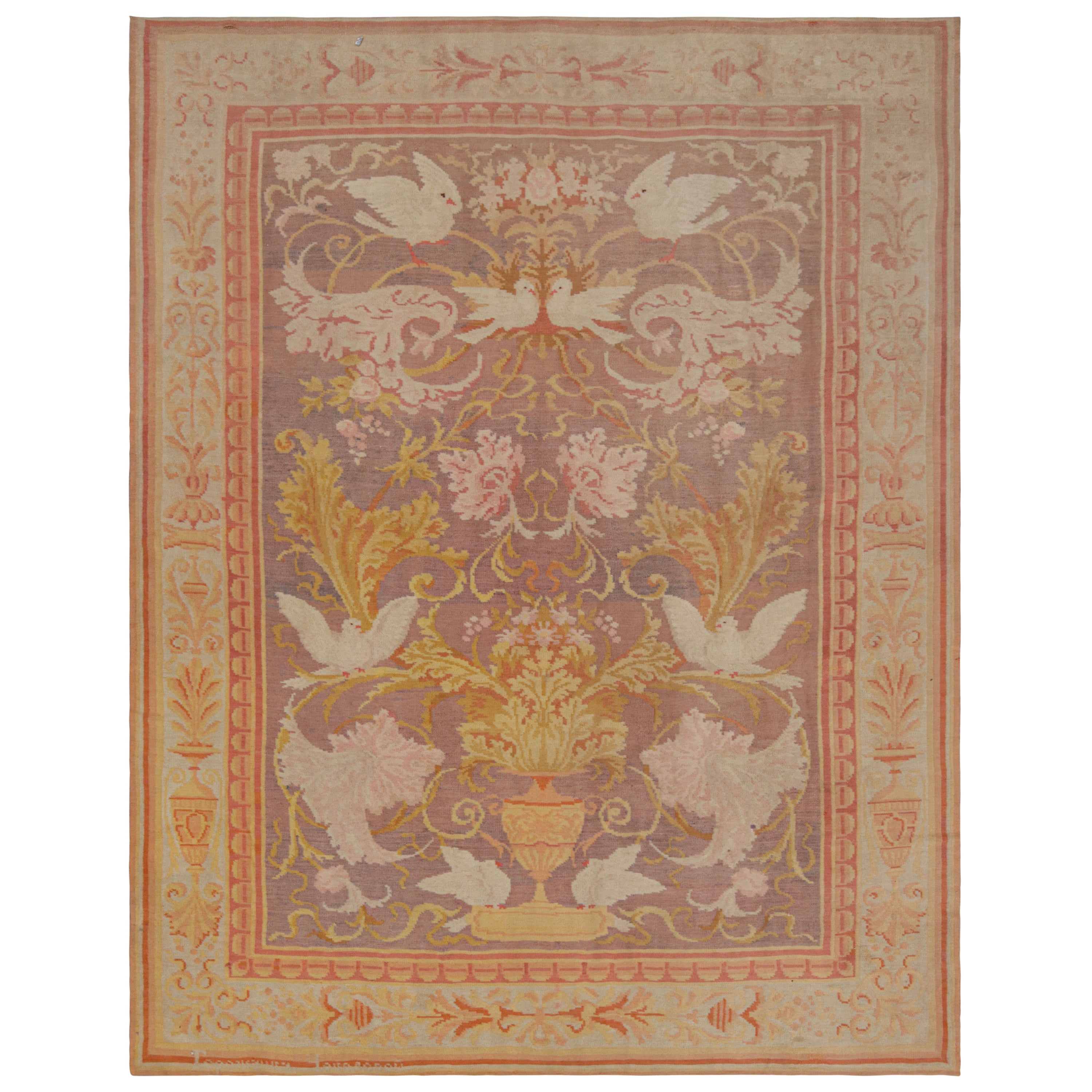 Antique Bessarabian Rug in Purple with Floral Pictorials For Sale
