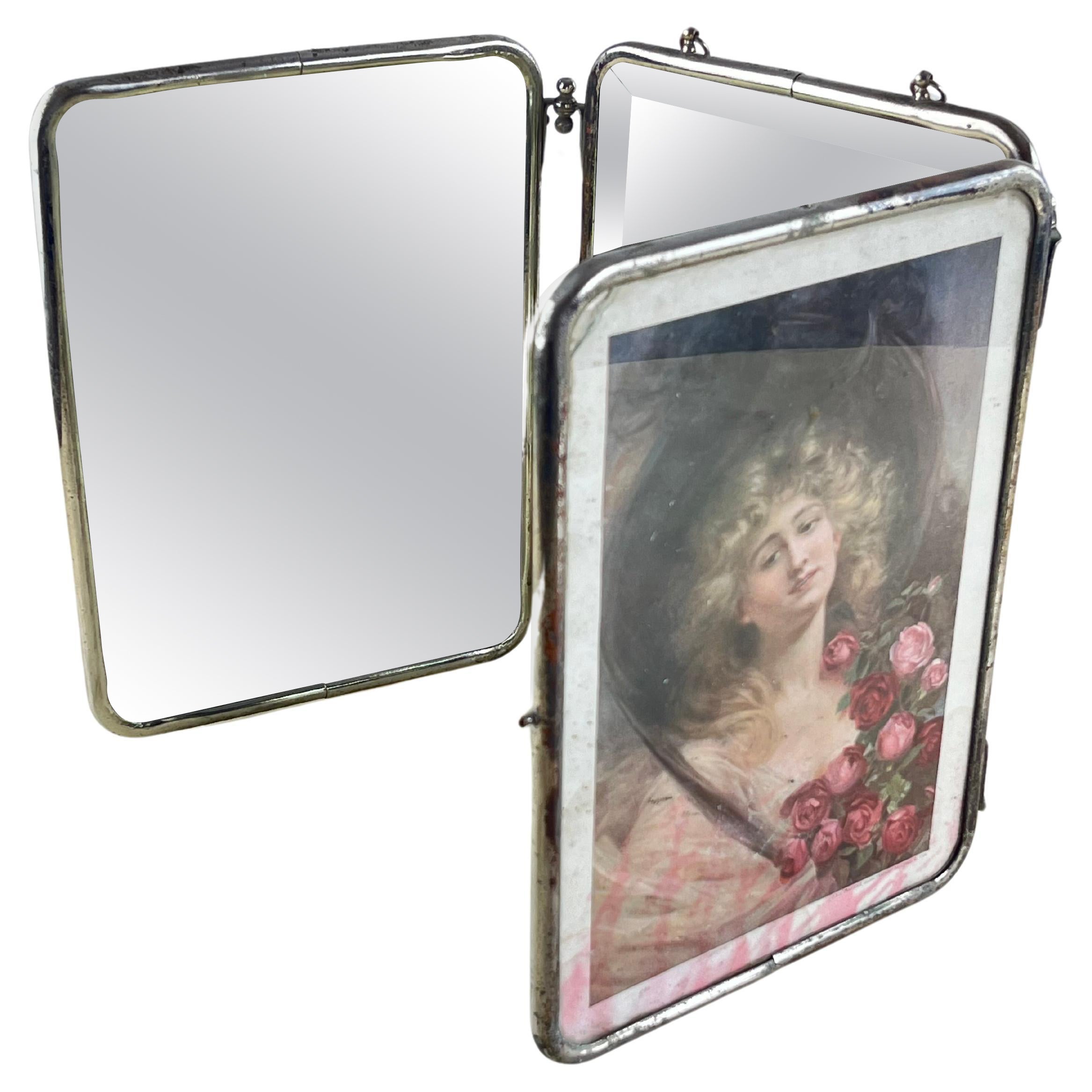 Mid-Century 1940s Barbershop Folding Mirror For Sale