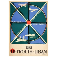 Original Vintage Travel Poster Beyrouth Liban Beirut Lebanon Middle East Design
