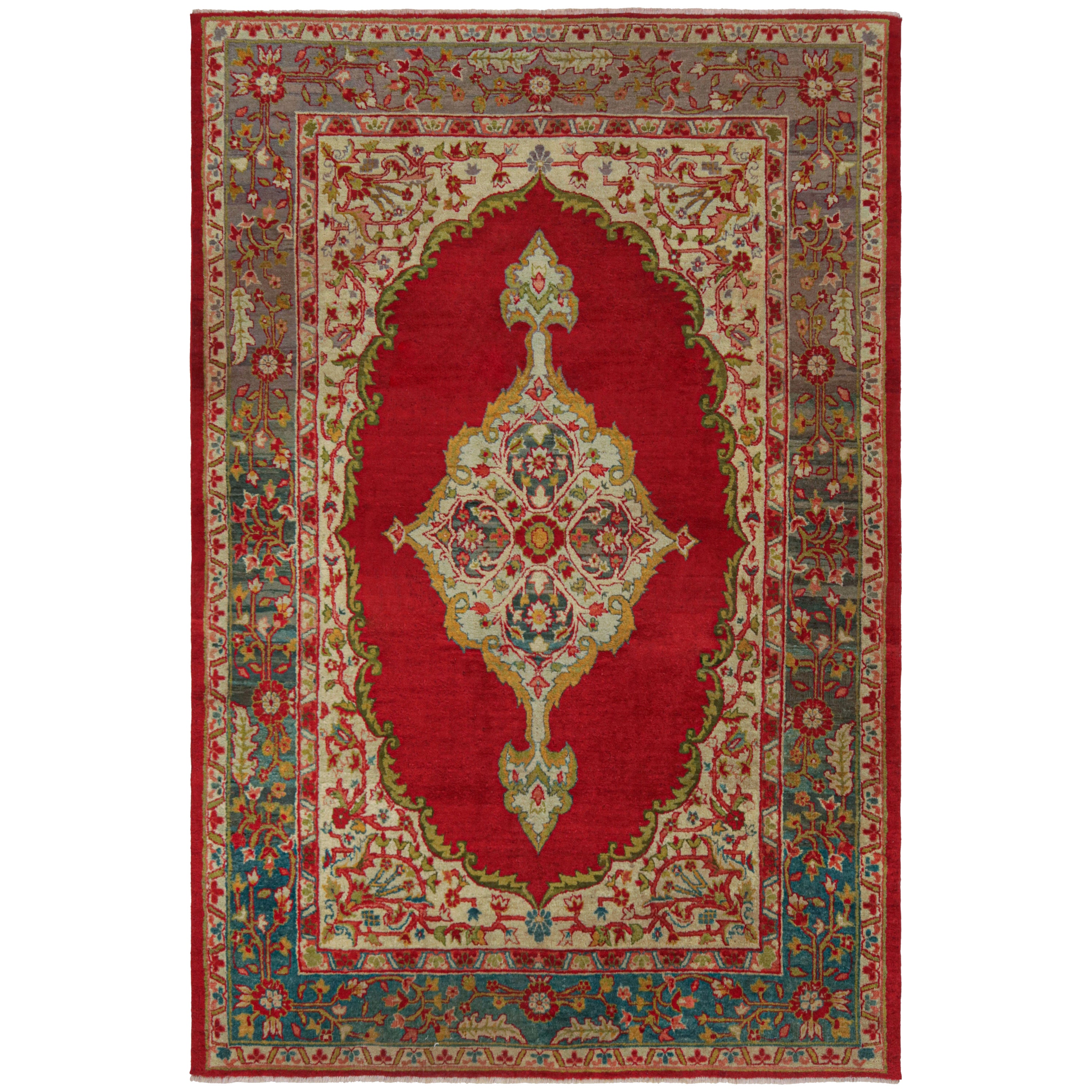 Antique Amritsar Rug in Red Open Field with Floral Medallion, from Rug & Kilim For Sale