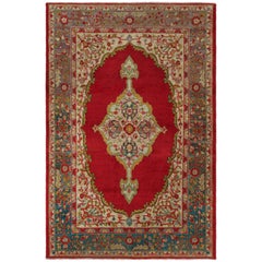 Antique Amritsar Rug in Red Open Field with Floral Medallion, from Rug & Kilim