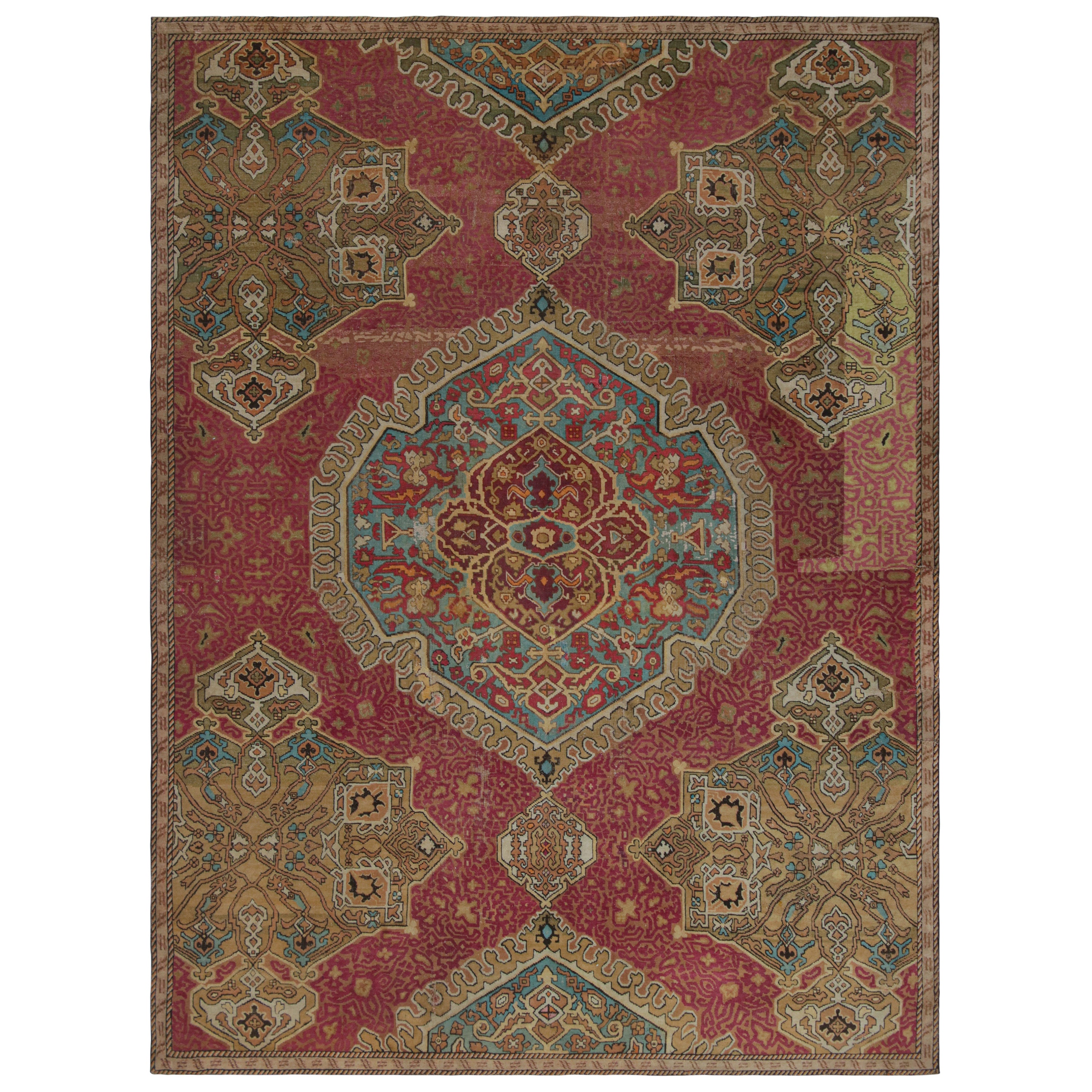 Antique Aubusson Rug in Red with Medallion Patterns, from Rug & Kilim  For Sale