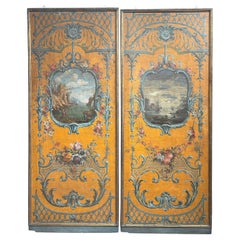 Pair of Large 19th Century Hand Painted Wall Panels on Canvas in Gilt Frames