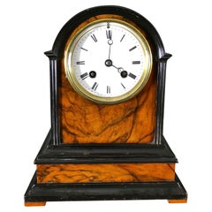 Antique Victorian Walnut and Ebony Mantel Clock