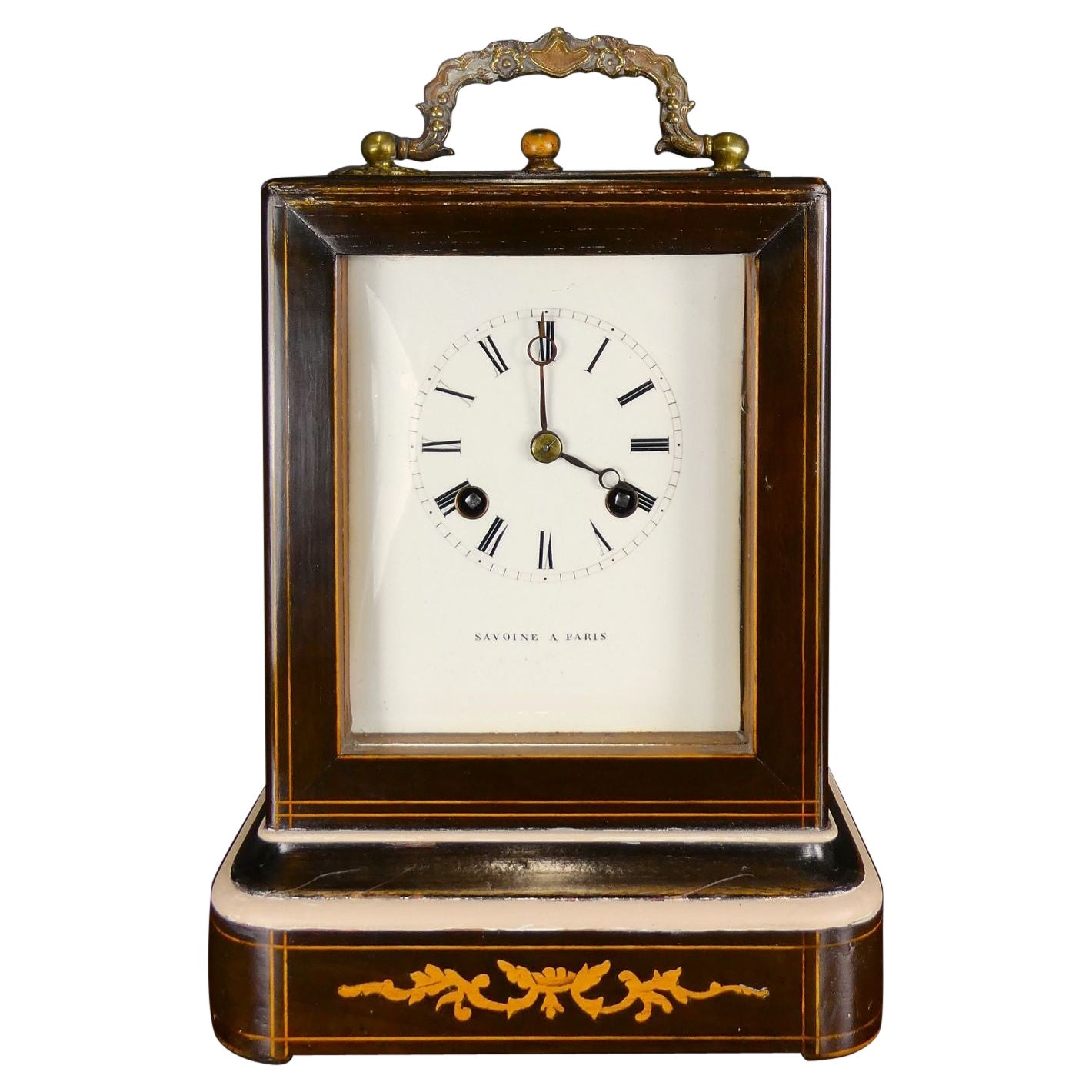 French Rosewood Campaign Clock, Savoine a Paris For Sale