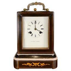 Antique French Rosewood Campaign Clock, Savoine a Paris