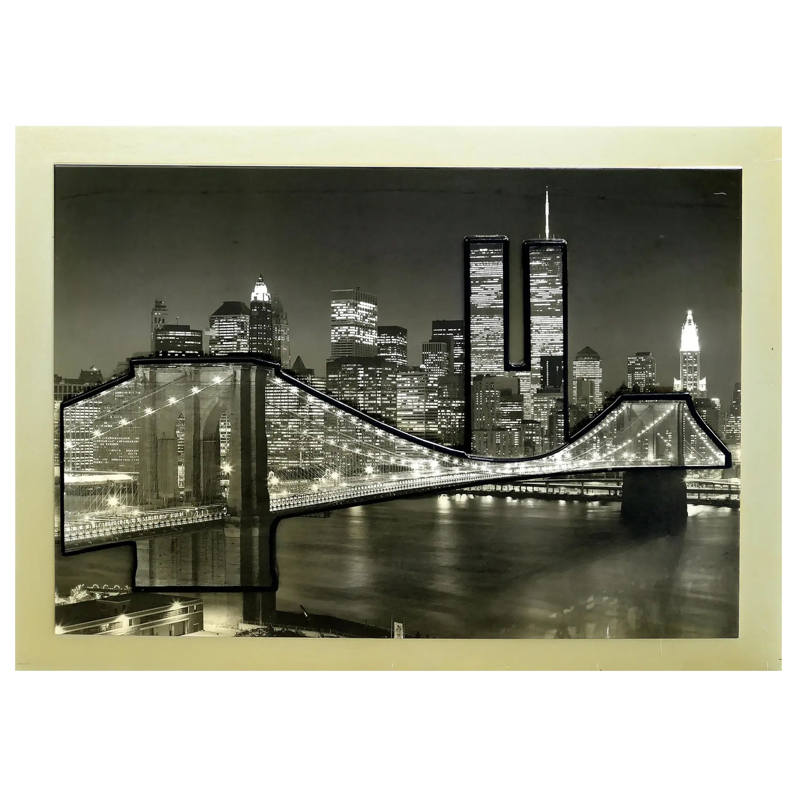 Vintage 3-Dimensional New York City Skyline Photograph, Twin Towers, Framed 