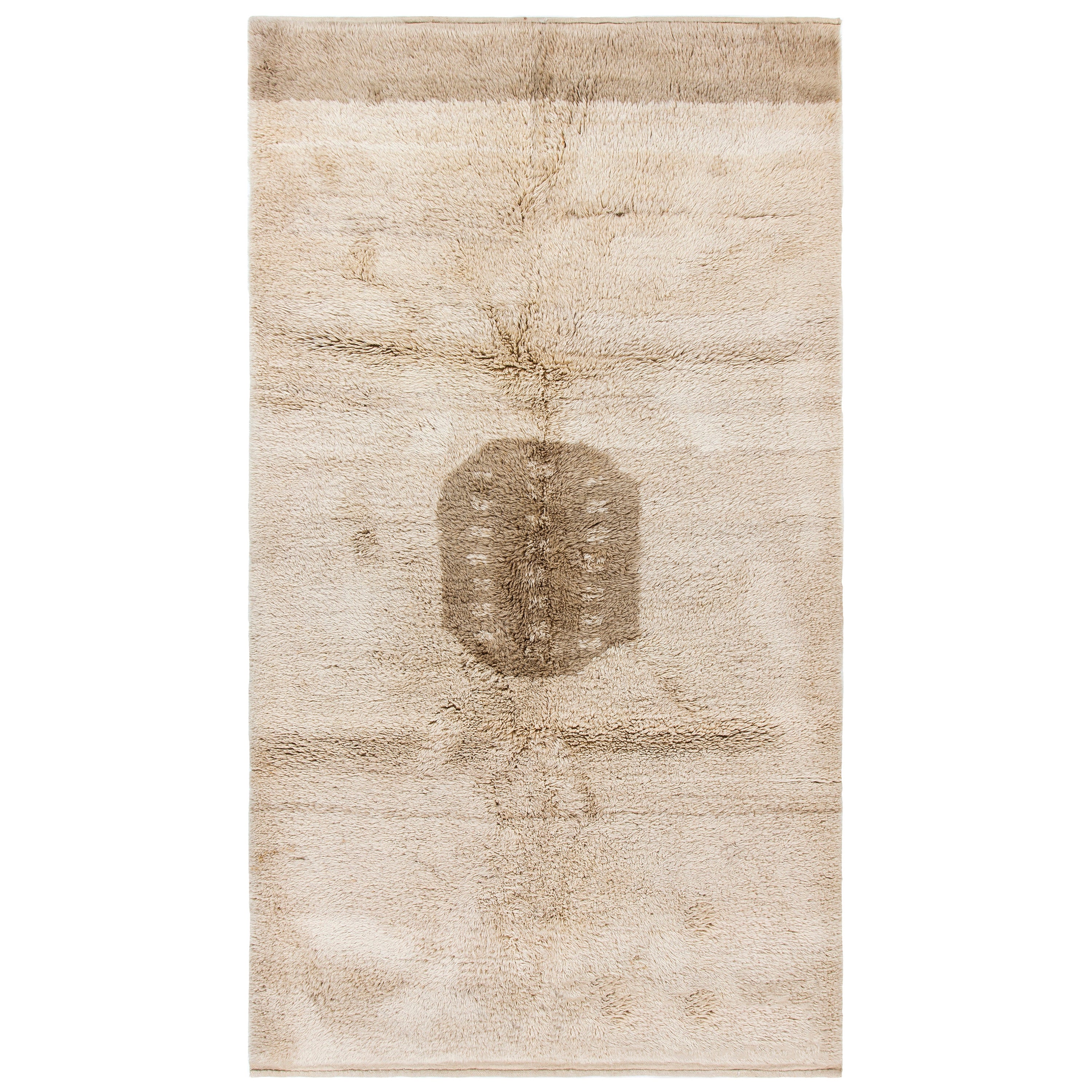 Minimalist Hand Knotted Turkish "Shepherd's Tulu" Rug, 100% Natural Un-Dyed Wool For Sale