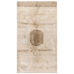 Minimalist Hand Knotted Turkish "Shepherd's Tulu" Rug, 100% Natural Un-Dyed Wool