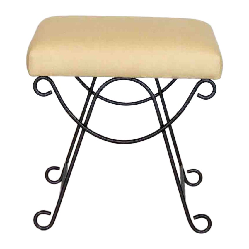 Panoplie Iron Loop Stool with Yellow Linen For Sale