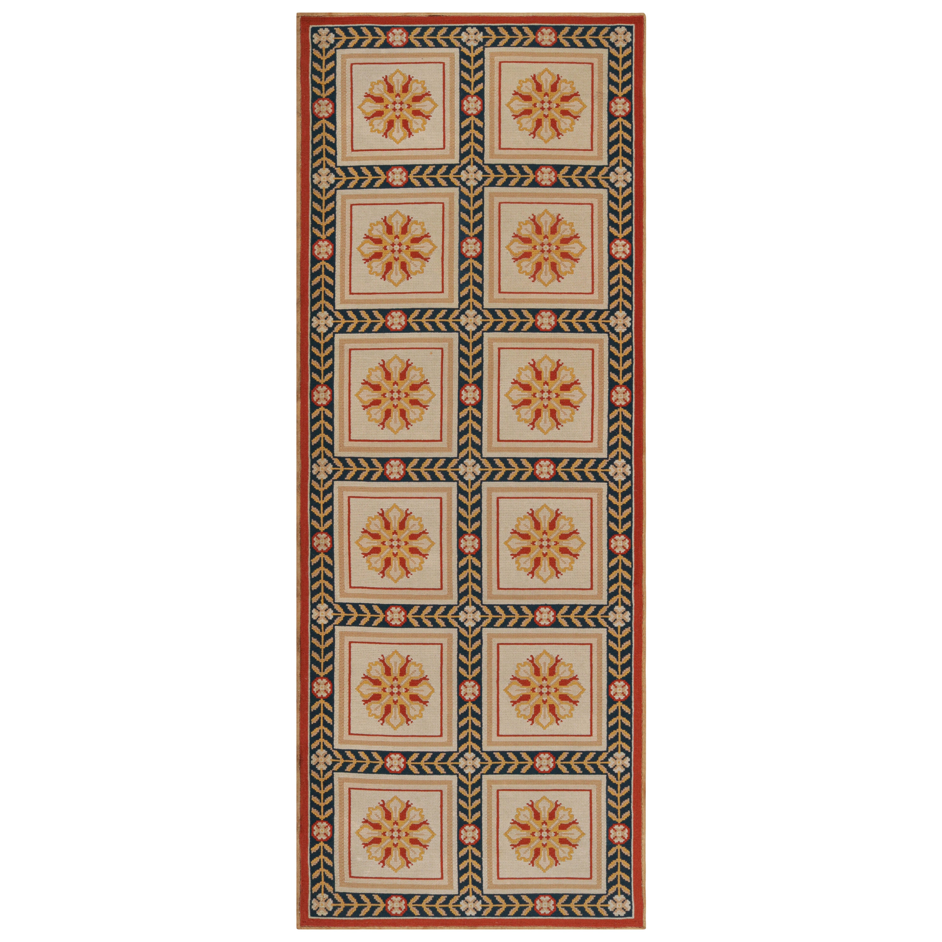Antique Arraiolos Needlepoint Runner With Floral Medallions, From Rug & Kilim