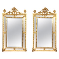 Pair of Fantastic Gilded French Louis XV Style Mirrors with Floral Motif