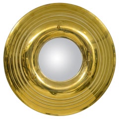 Vintage French Brass Circular Convex Mirror