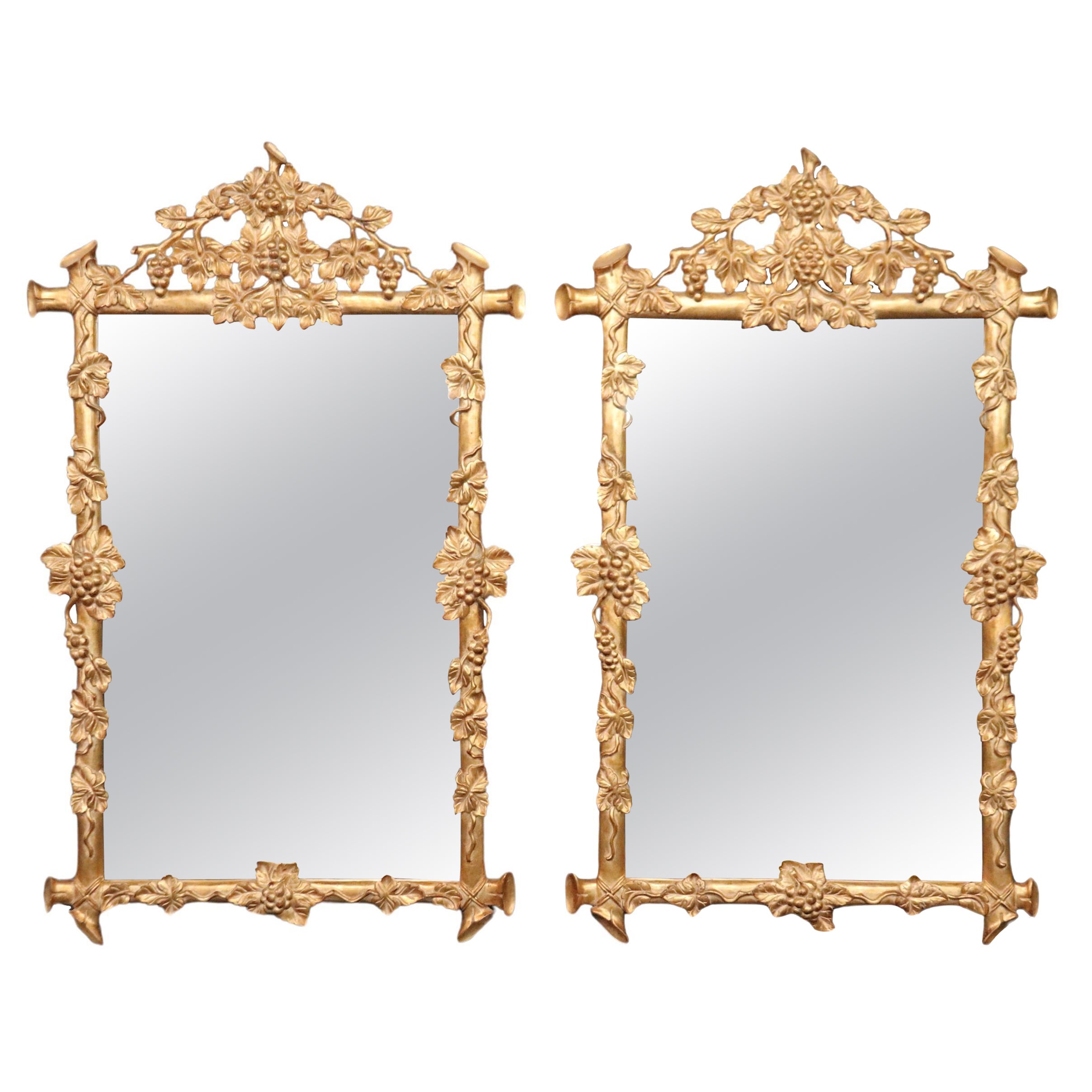 Pair Harrison & Gil "Dauphine" Gilded Carved Wood Faux Bois and Grapes Mirrors  For Sale