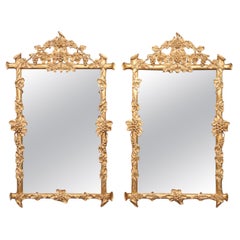 Pair Harrison & Gil "Dauphine" Gilded Carved Wood Faux Bois and Grapes Mirrors 