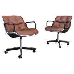Pair of Charles Pollock for Knoll Arm or Desk Chairs in Brown Leather & Black