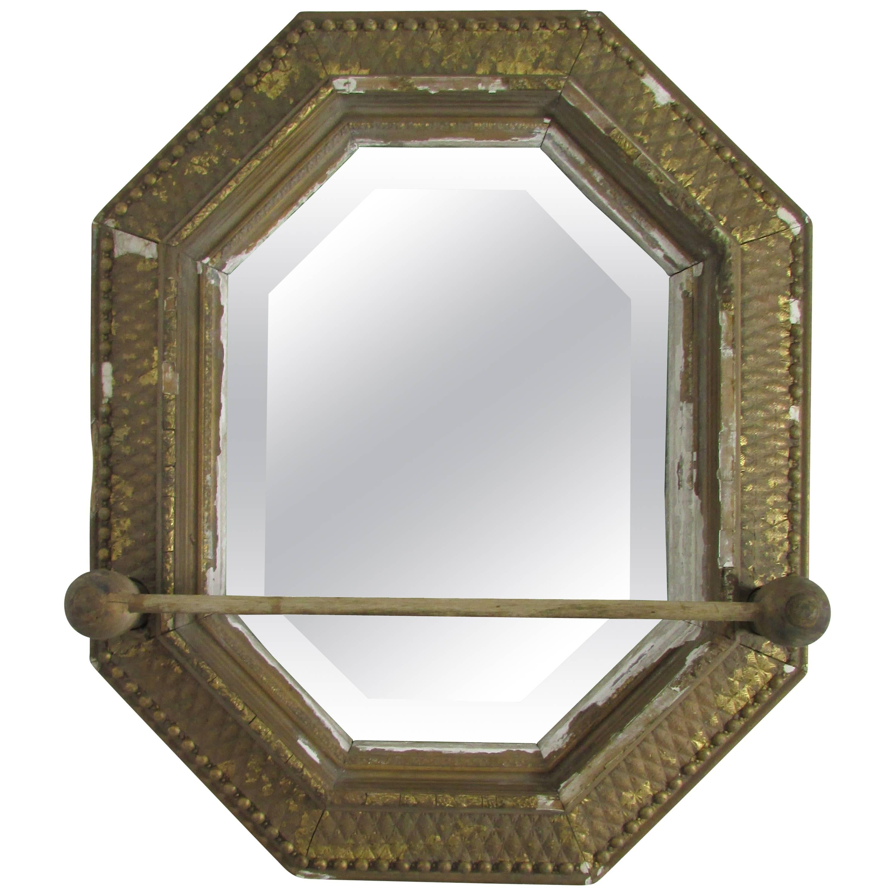 Early Gilt Octagonal Mirror with Towel Bar