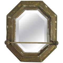 Antique Early Gilt Octagonal Mirror with Towel Bar