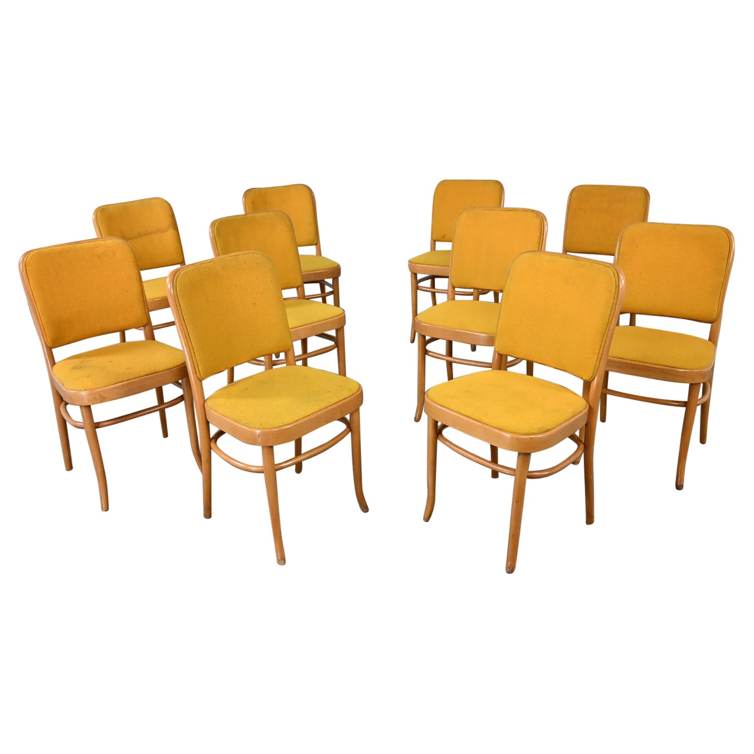 10 chaises de salle à manger Bauhaus sans accoudoirs Hoffman Prague 811 style Thonet en vente