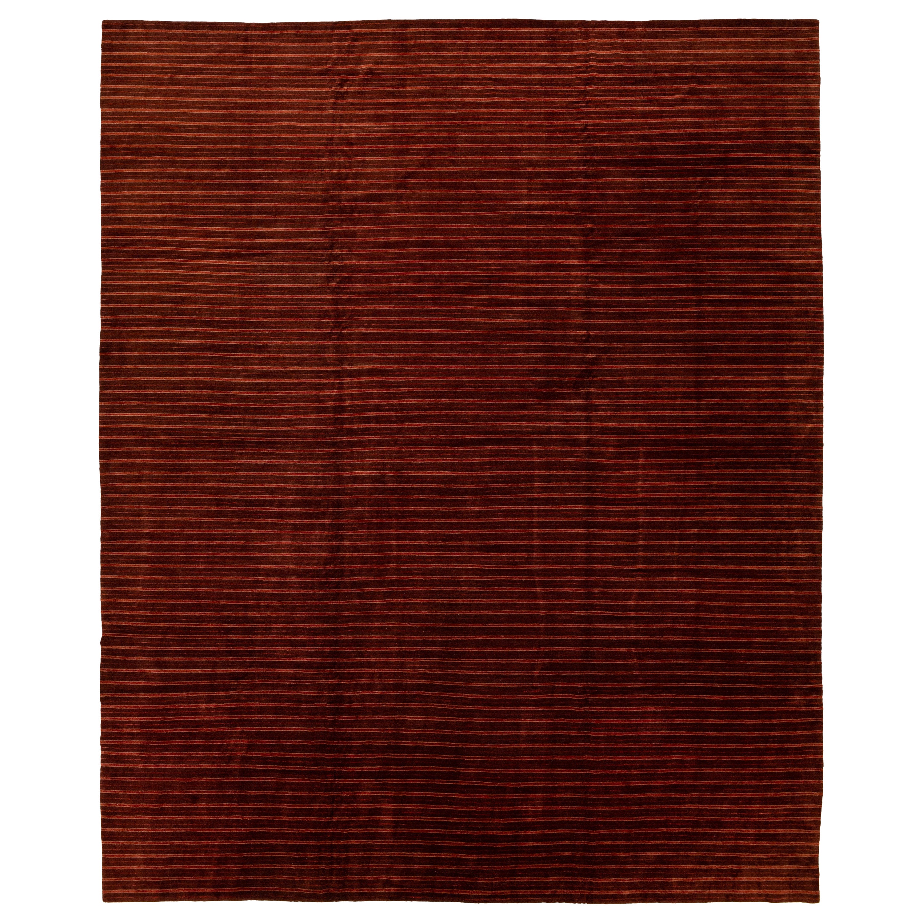 Moderner burgunderroter tibetischer Teppich aus Wolle und Seide mit gestärktem Muster
