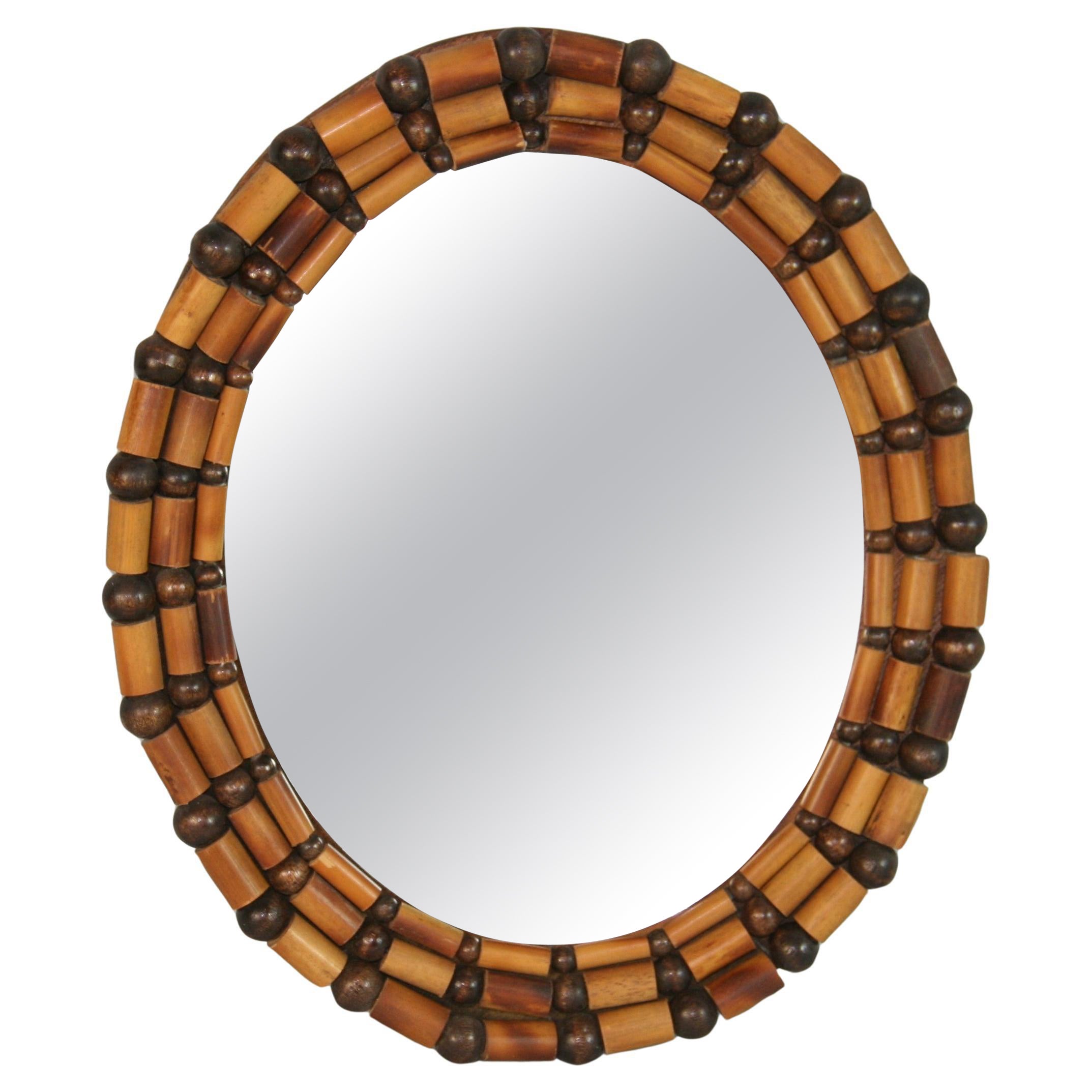 Wood Beads and Balls Small Oval Mirror For Sale