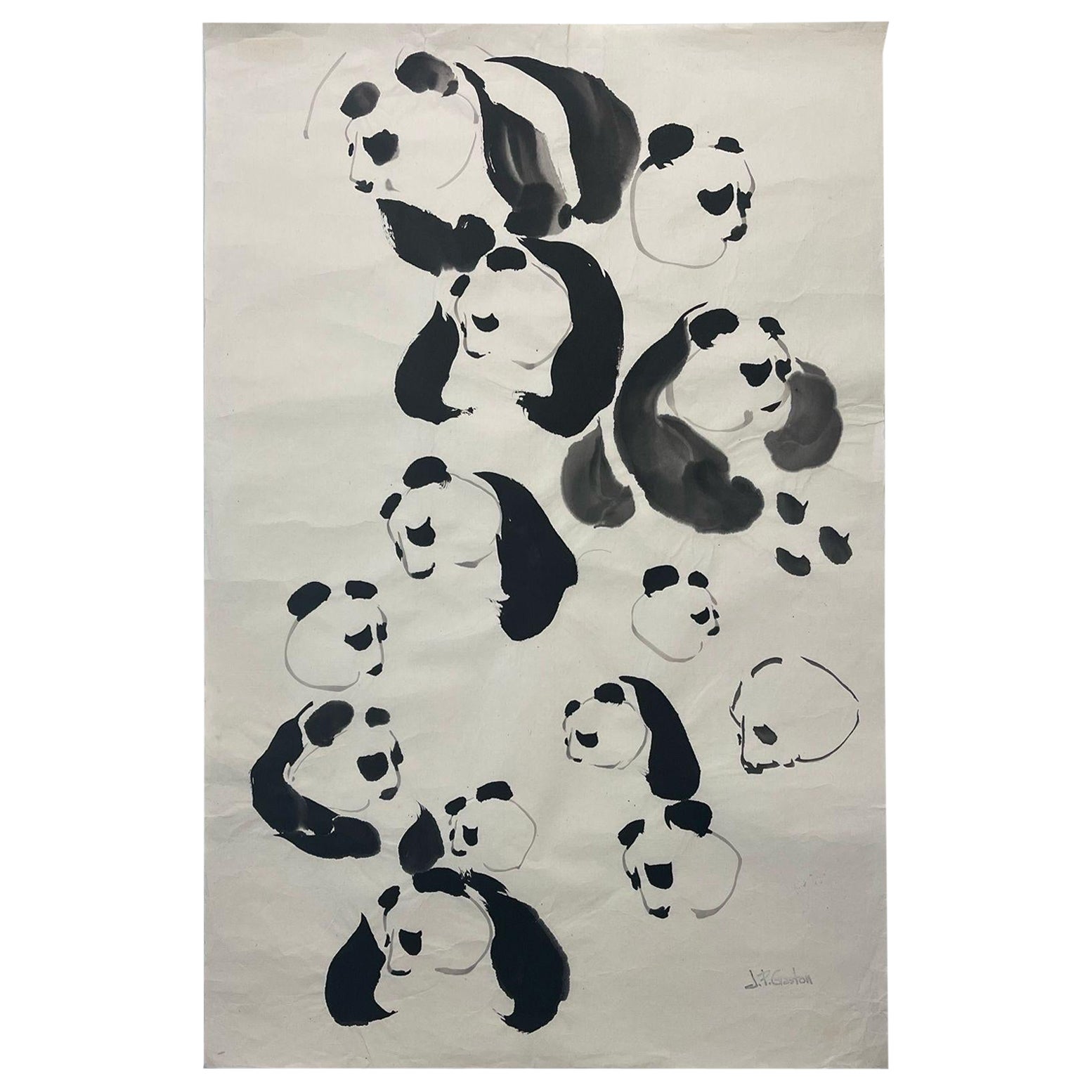 Vintage Signed Original Watercolor Painting of Panda Bear Study. For Sale