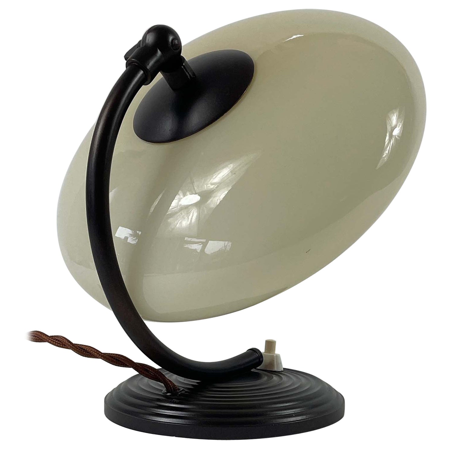 Art Deco Opaline Glass & Bronzed Table Lamp, Germany 1930s For Sale