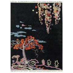 Used Chinese Art Deco Rug in Blue with Pictorial Patterns, from Rug & Kilim