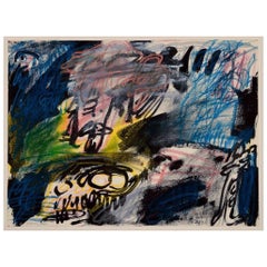 Peter Nyborg, artiste danois. Gouache et crayon d'huile sur papier. "L'homme impatient".
