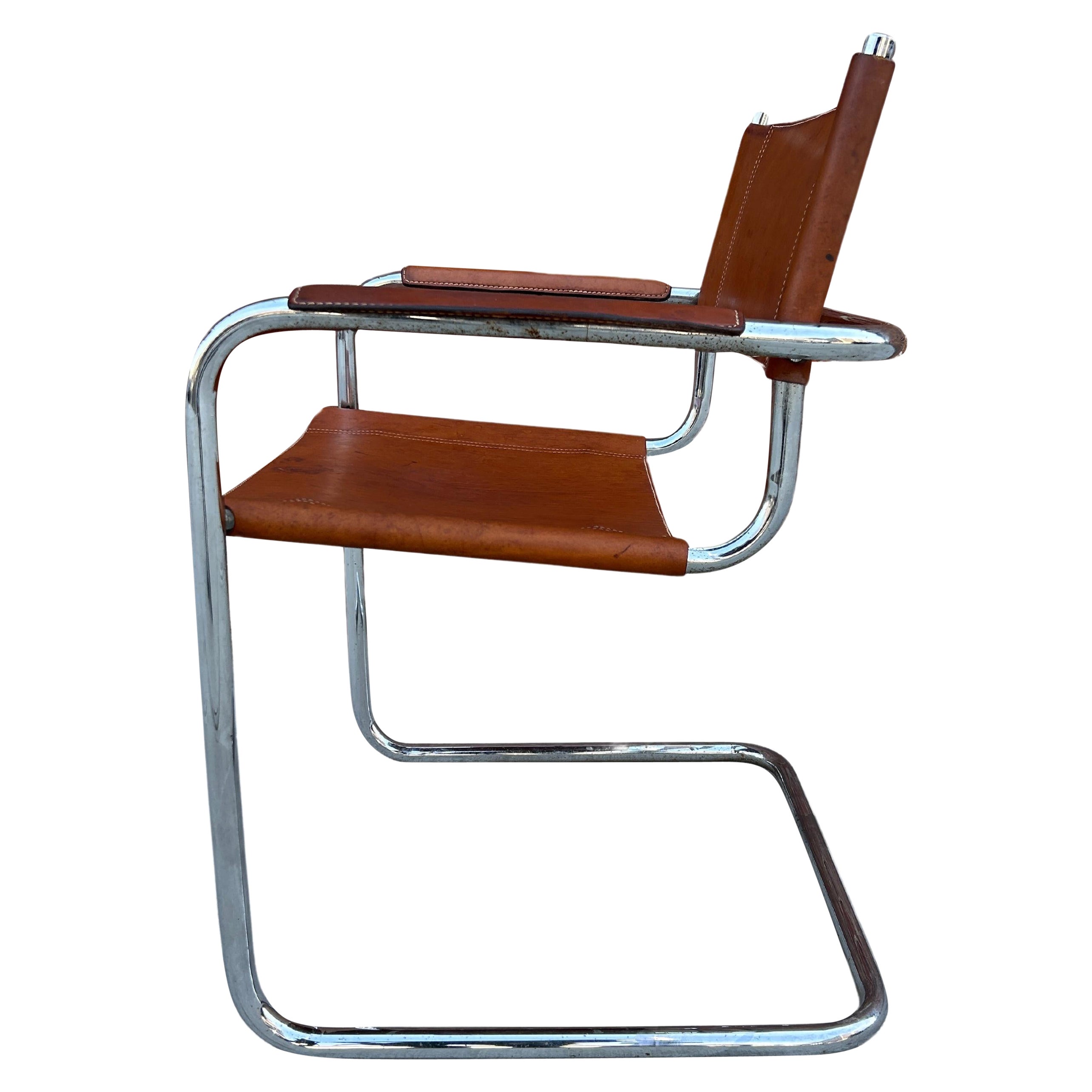 Mid century chrome tan leather Mart stam B34 dining arm chair 