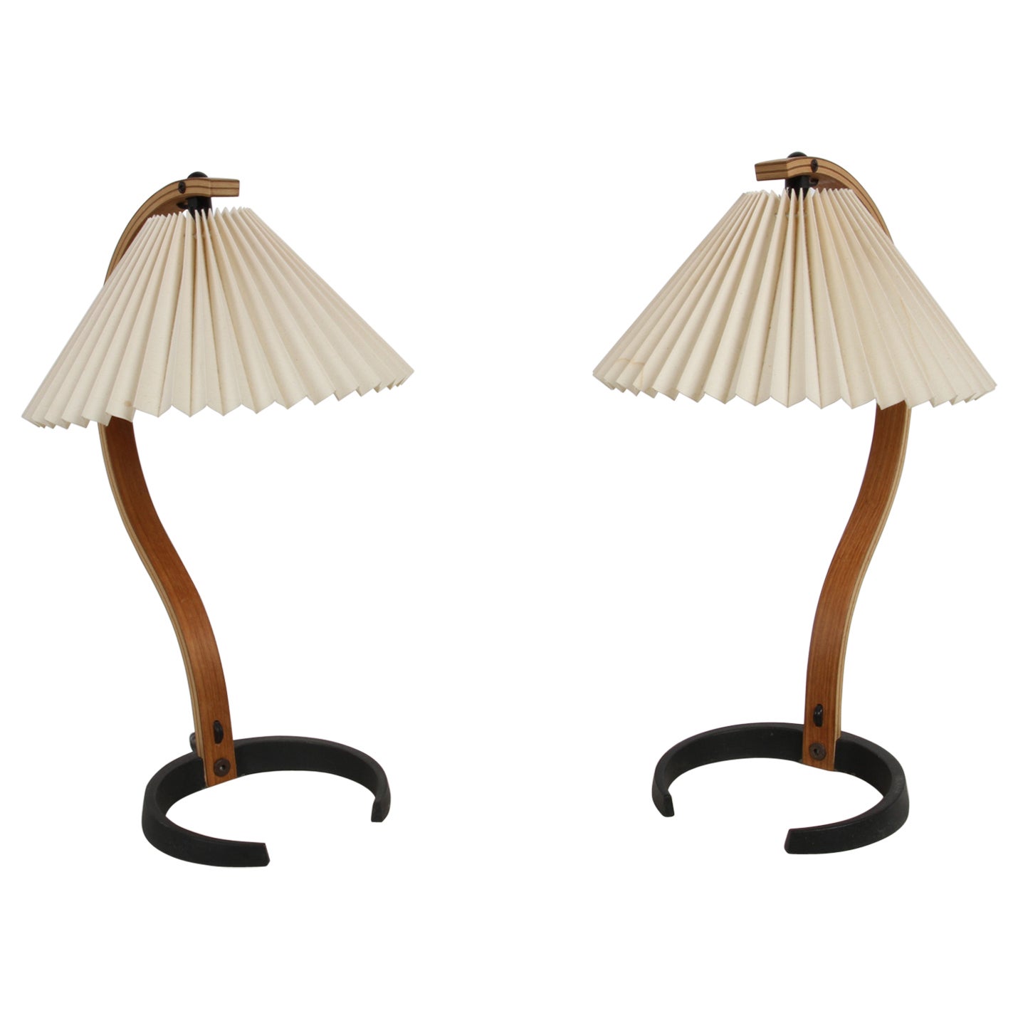 Pair of Mads - Caprani Denmark 1970s Timberline Bentwood Model 841 Table Lamps 